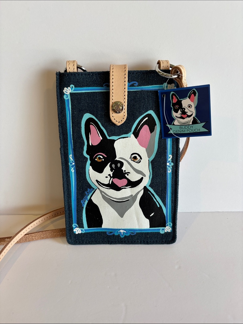 Brighton Denim Buddy Pouch in Black, White & Tan with Teal Accents